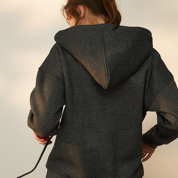 Pure Cotton Fleece Drawstring Hoodie for Women - Image 3