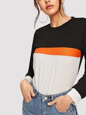 Women’s Solid Color Stitching Pullover Sweatshirt