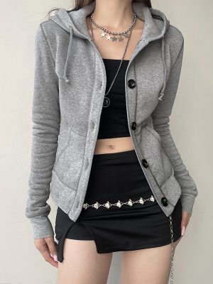 Women’s Slim Fit Buttoned Hoodie Jacket