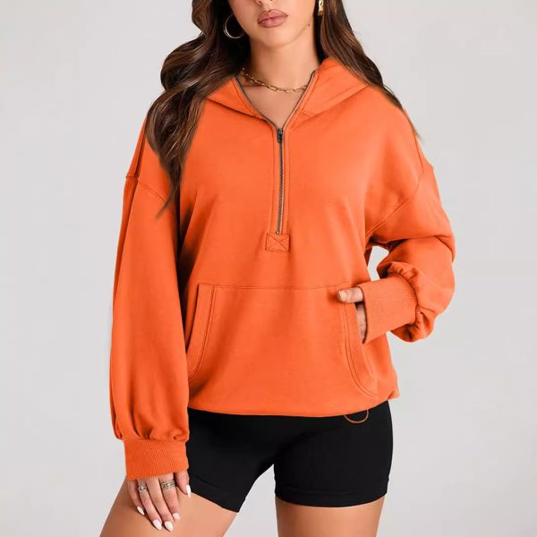 Solid Color Hooded Zip Pocket Sweater