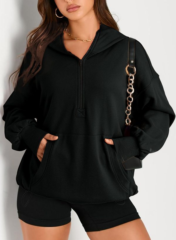 Solid Color Hooded Zip Pocket Sweater - Image 4