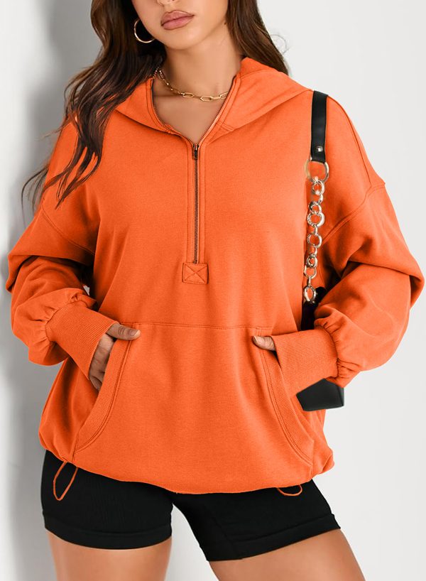 Solid Color Hooded Zip Pocket Sweater - Image 3