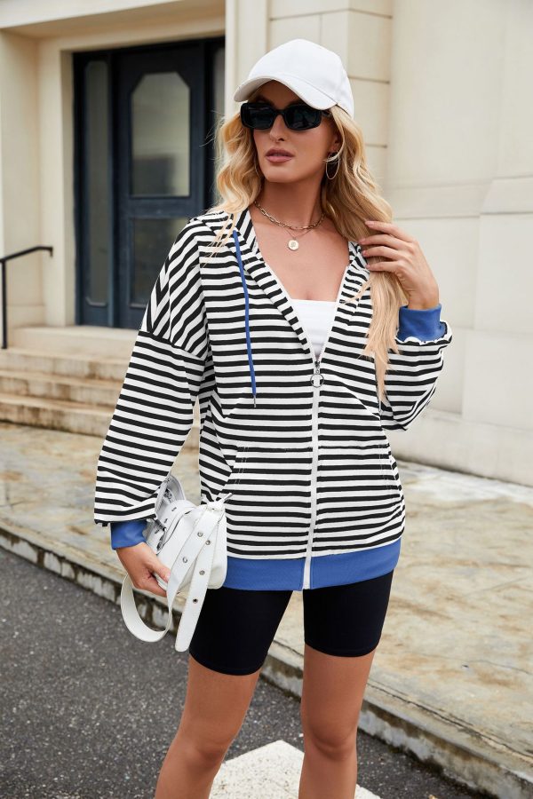 Striped Color Contrast Hooded Sweater - Image 3