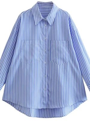 Striped Loose Fit Shirt – Blue ...