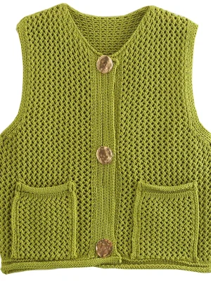 Women’s Green Crochet Vest – ...