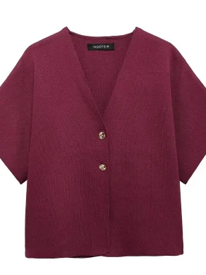 Burgundy Crop Knit Cardigan – V-Nec...