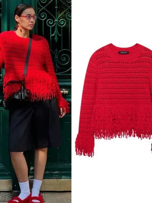 Red Crop Knit Sweater – O-Neck, Lon...