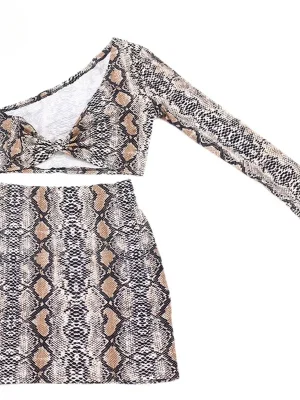 Snake Print One-Shoulder Set – Crop...