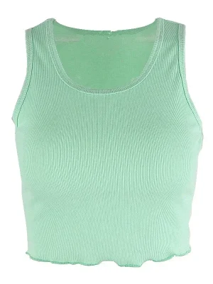 Vintage Green Ruffle Crop Tank Top