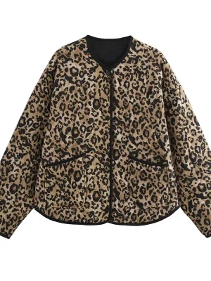 Leopard Padded Crop Jacket – Long S...