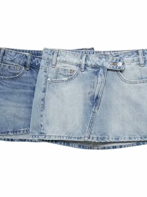 Asymmetric Mini Denim Skirt – Blue,...