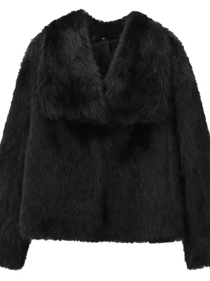 Faux Fur Crop Coat – Plush, Black/B...