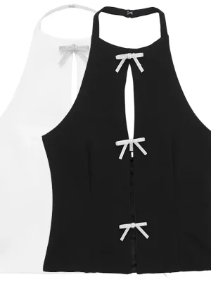 Bow Jewelry Crop Top – Halter, Back...