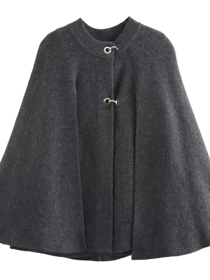 Grey Knit Cloak Cardigan – O-Neck, ...