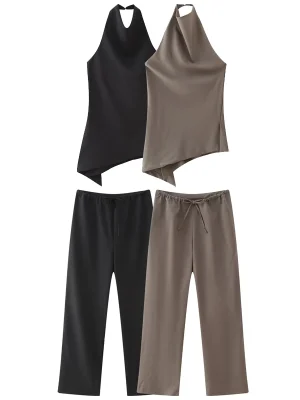 Satin 2-Piece Pant Set – Asymme...