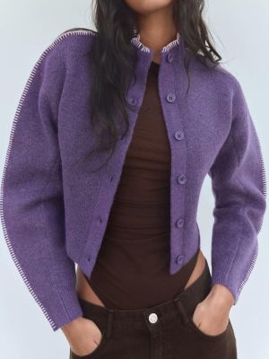 French High Collar Knit Jacket Women