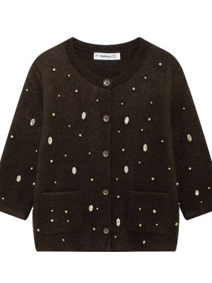 Beaded Knit Cardigan Coat Autumn