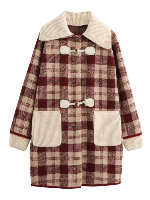 Detachable Collar Plaid Sweater Coat