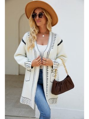 Jacquard Mid-Length Knit Cardigan