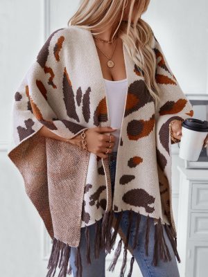 Leopard Print Tassel Cape