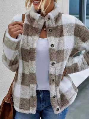 Plaid Stand Collar Wool Coat