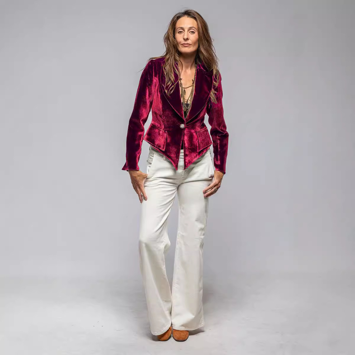 Pleuche Slimming One-Button Blazer