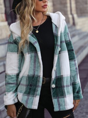 Plaid Hooded Gold Mink Velvet Coat