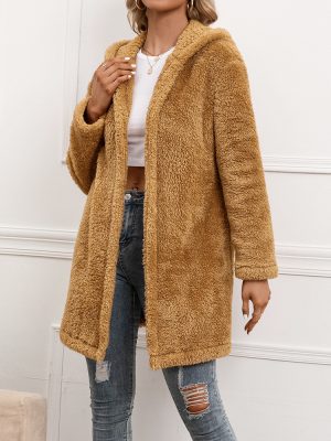 Hooded Lamb Fur Mid-Length Trench Coa...