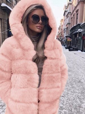 Mid-Length Hooded Faux Fur Coat