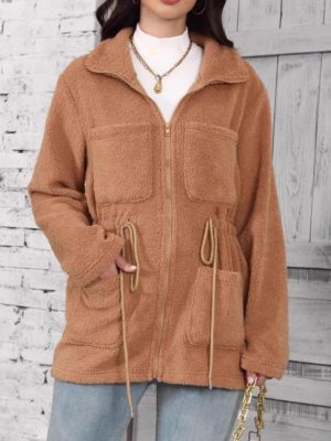 Loose Zipper Collared Plush Coat