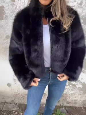 Faux Fur Turtleneck Zipper Coat