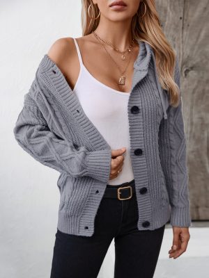 Knitted Hooded Cardigan Coat Women