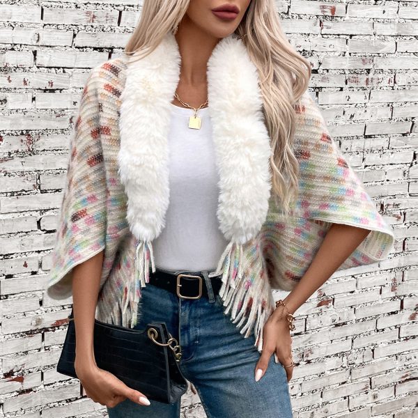 Fur Collar Tassel Shawl