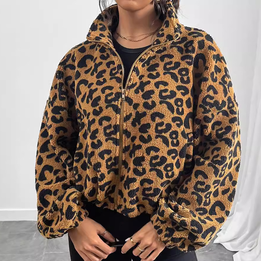 Loose Zipper Leopard Print Coat