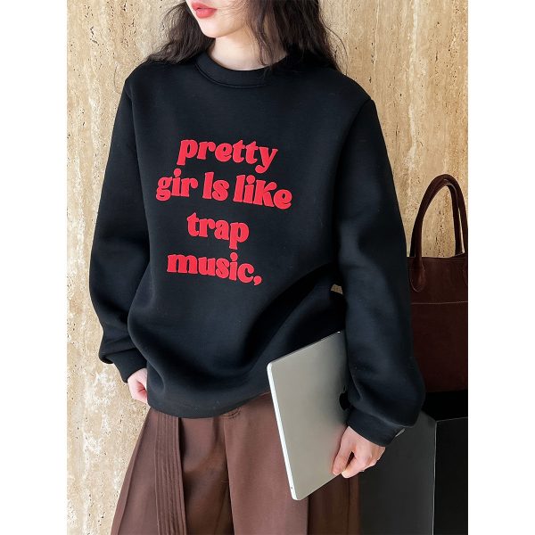 Loose Fleece Lined Graphic Pullover - Image 2