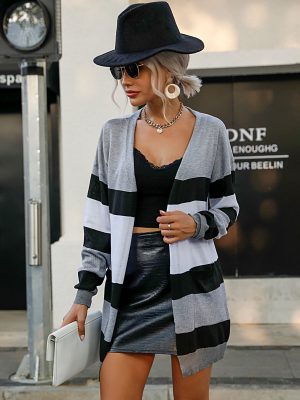 Long Sleeve Striped Sweater Coat