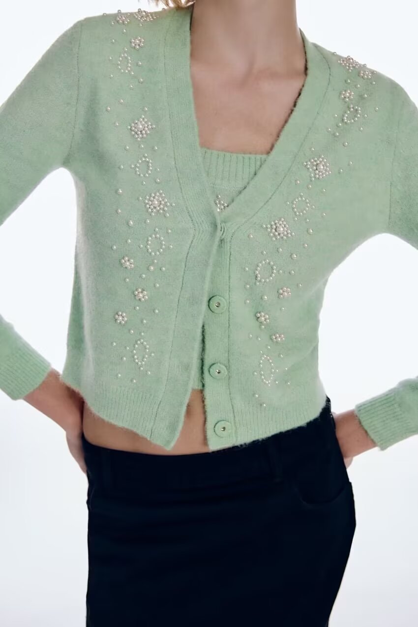 Pearl Decorated Knit Cardigan