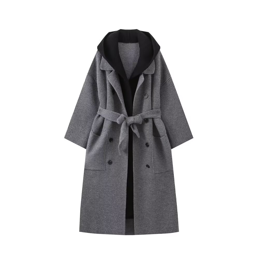 Hooded Faux Knit Coat