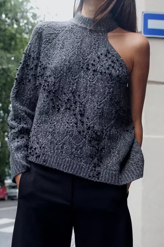 Sexy Beaded Cutout Sweater