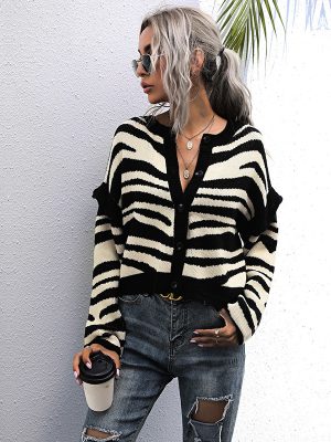 Zebra Pattern Knitted Cardigan