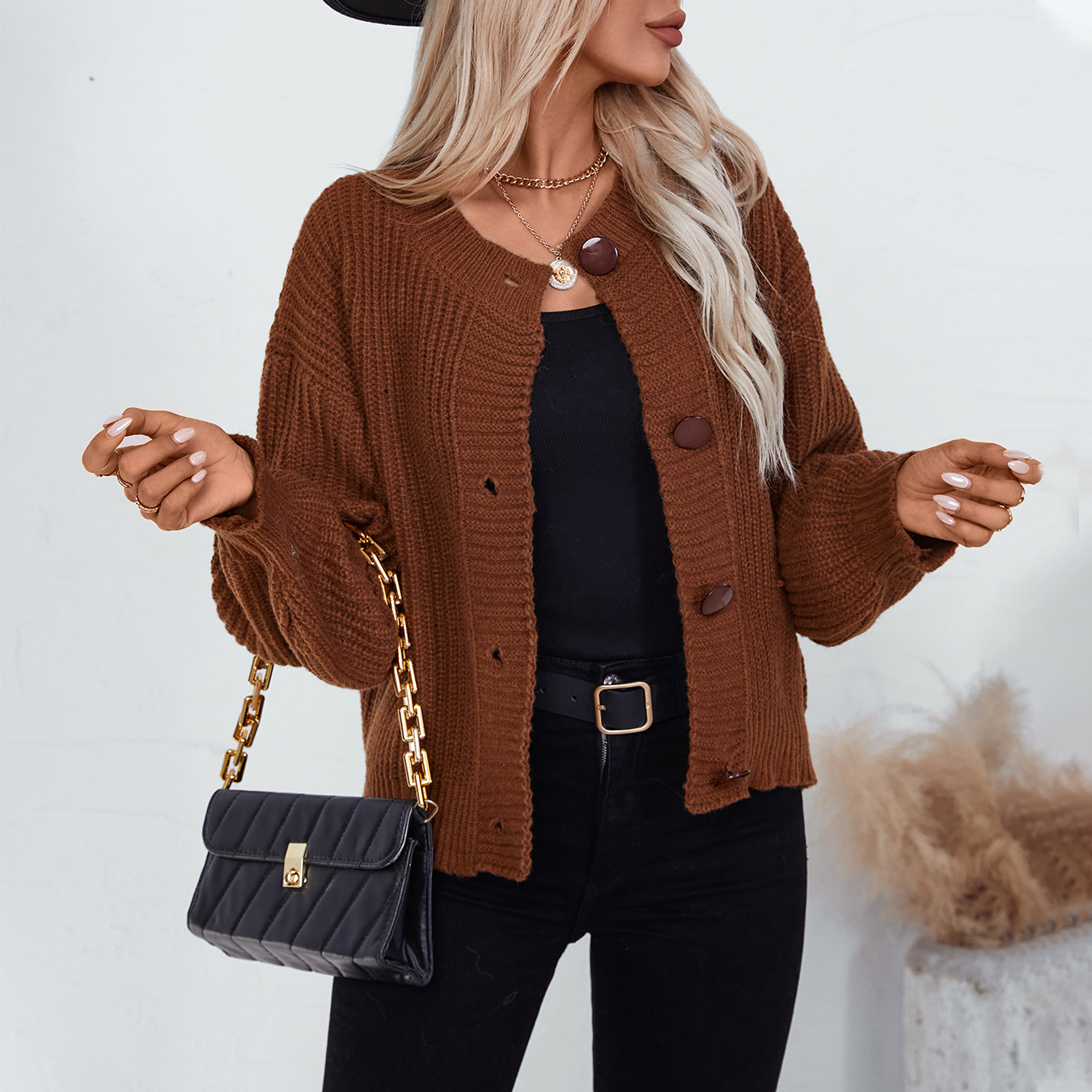 Single-Breasted Knit Cardigan Coat