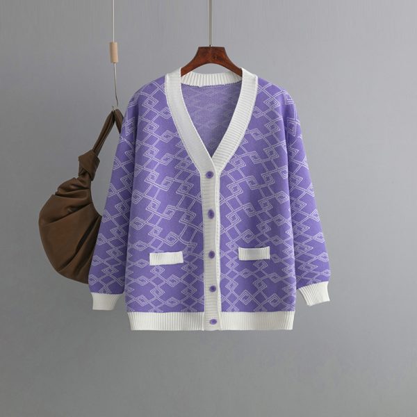 Loose Jacquard Sweater Cardigan - Image 3