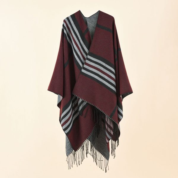 Large Plaid Striped Cashmere Shawl - Image 2