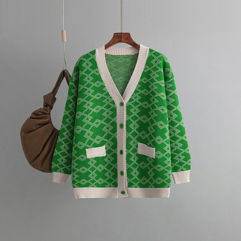 Loose Jacquard Sweater Cardigan