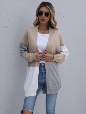 Long Loose Color Stitching Cardigan