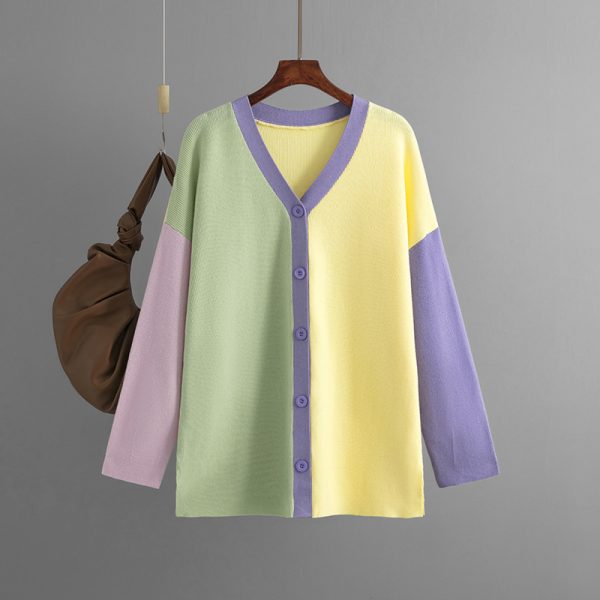 Color Block Knitted Cardigan Coat