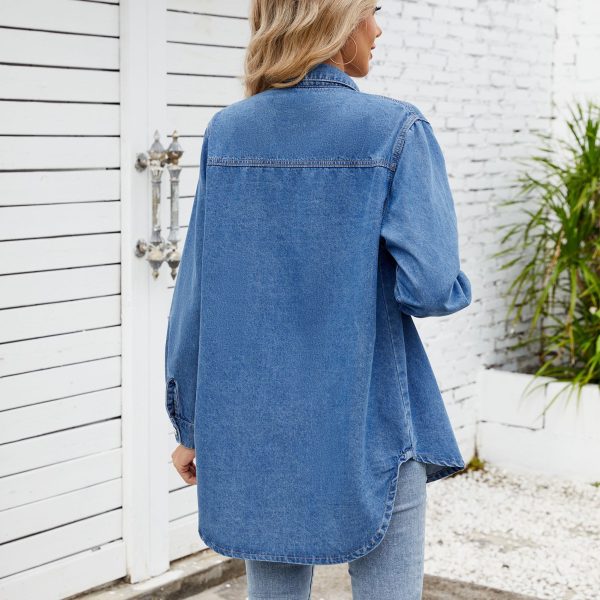 Women's Washed Loose Denim Jacket - Image 3