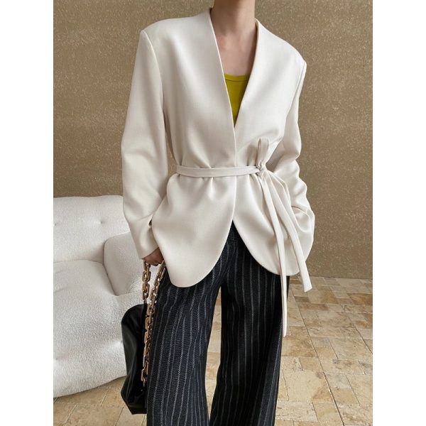 Women's Collarless Lace-Up Waist Blazer