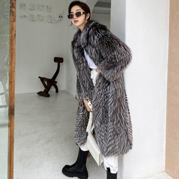 Women's Silver Fox Faux Fur Coat - Image 2