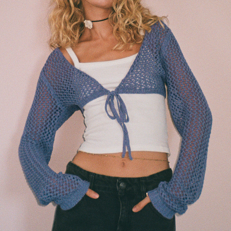 Cutout Mesh Knitted Cardigan